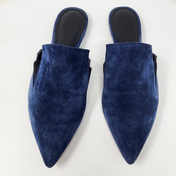 Marc Fisher Shiloh Flat Mule Women 7M Navy Blue Suede Pointed Toe Leather Sole - Picture 3 of 11